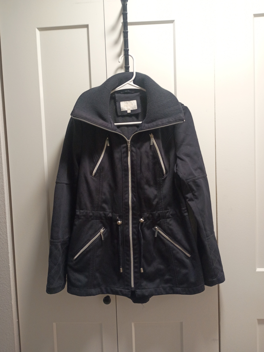 Laundry By Shelli Segal Navy Utility Jacket with Ribbed Funnel Collar